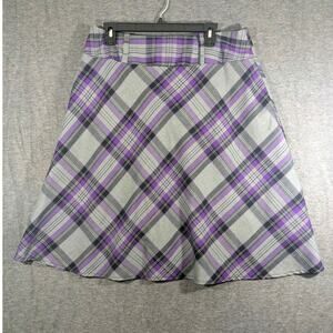 East 5th Women's Purple Gray Plaid Midi‎ Skirt with Liner Size 14 Petite